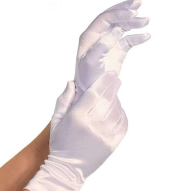 Guanti corti eleganti in satino bianco per cerimonie e eventi